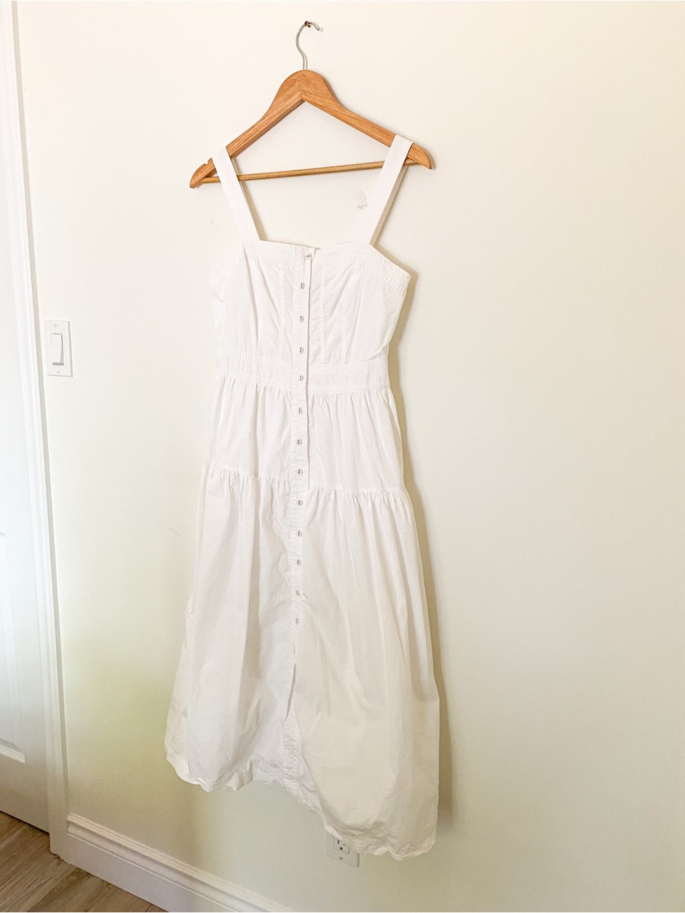 BANANA REPUBLIC | 100% Cotton Midi Dress | Button-Front Tiered Luxury Sundress - Picture 2 of 9
